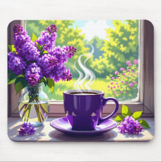 Paarse lila's en koffie Muismat
