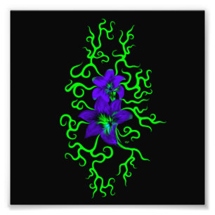 Paarse Lily Flower op zwart Foto Afdruk