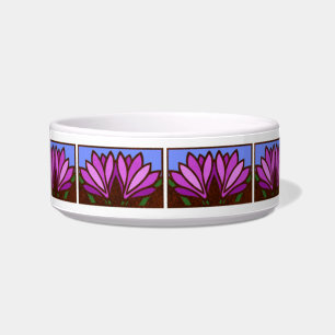Paarse Lily Flower Pattern Ceramic Small Dog Dish Voerbakje
