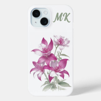 Paarse Lily Flowers Monogram Telefoon Case