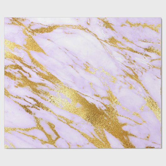 Paarse Lily Gold Pastel White Marble Shiny Glam Cadeaupapier (Vlak)