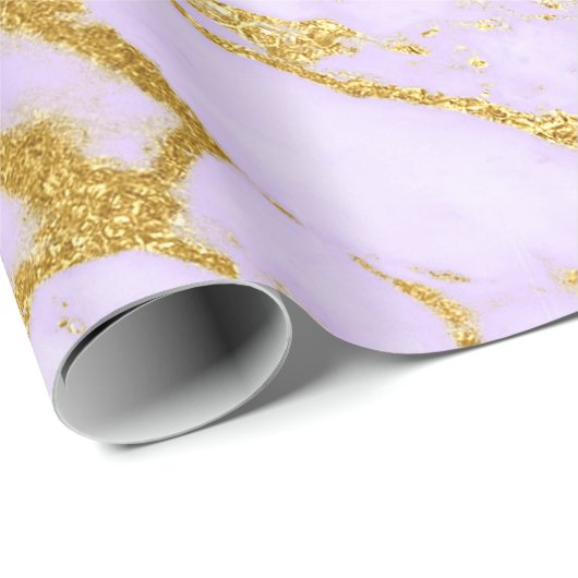 Paarse Lily Gold Pastel White Marble Shiny Glam Cadeaupapier (Rol Hoek)