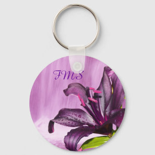 Paarse Lily met Waterfall Sleutelhanger