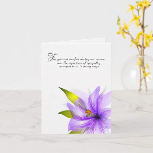 Paarse Lily Sympathie Dank u Kaart (Gele Bloem)