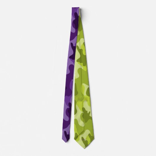 Paarse Lime Green Camo Two Tone Modern Stropdas (Achterkant)