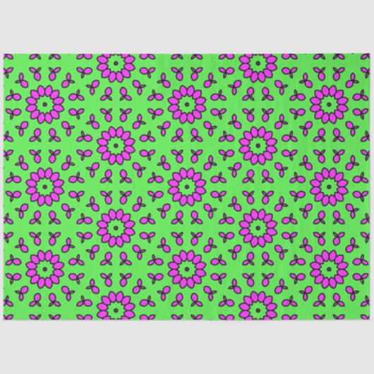 Paarse & limoengroene bloemendecoupage Tissuepapier (Voorkant)