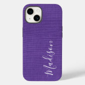 Paarse Linen textuur Foto Uw witte scriptnaam Case-Mate iPhone Case (Achterkant)