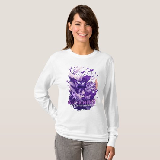 Paarse Lint Bloemen Splash-Alzheimer Bewustzijn T-shirt (Voorkant volledig)