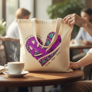 Paarse Lint Hart Epilepsie Steun Tote Bag