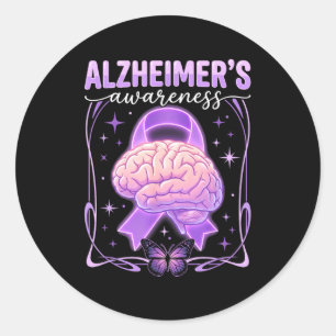 Paarse lint hersenen vlinder alzheimer ronde sticker