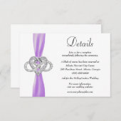 Paarse Lint Infinity Hart Bruiloft Details Informatiekaartje (Voorkant / Achterkant)