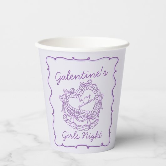 Paarse Lint Retro Hart Coquette Cake Galentines Papieren Bekers (Voorkant)