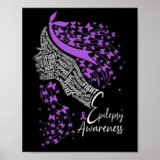 Paarse Lint Vlinder Epilepsie Bewustzijn Poster (Voorkant)