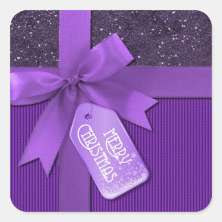 Paarse Lint Vrolijk Kerstcadeau Stickers