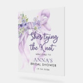 Paarse lint Ze bindt de knoop Vrijgezellenfeest Acryl Bord (Hoek)