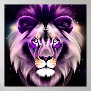 Paarse Lion & Starry-achtergrond Poster