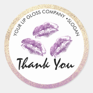 Paarse Lippen & Glitter Lip Gloss Bedrijf Ronde Sticker