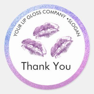Paarse Lippen & Glitter Lip Gloss Zakelijk Klassie Ronde Sticker