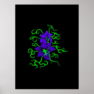 paarse lippenbloem, zwart poster