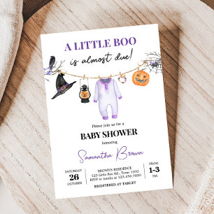 Paarse Little Boo Halloween Baby shower Kaart