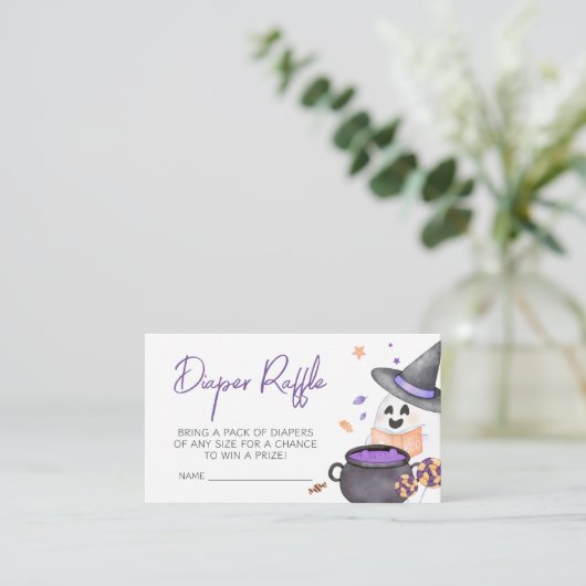 Paarse Little Boo Halloween Luierraffel Informatiekaartje (Staand voorkant)