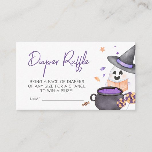 Paarse Little Boo Halloween Luierraffel Informatiekaartje (Voorkant)