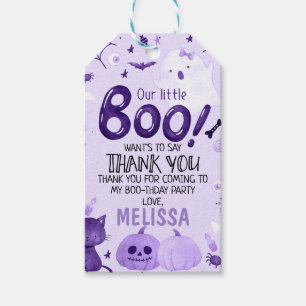 Paarse Little Boo Halloween Verjaardag Dank u Labe Cadeaulabel