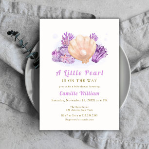 Paarse Little Pearl Ocean Seashell Baby shower Kaart