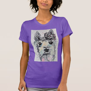 Paarse Llama schattig Aquarel Vrouwen T Shirt