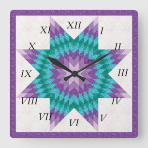 Paarse Lone Star Quilt Ontwerp Vierkante Klok