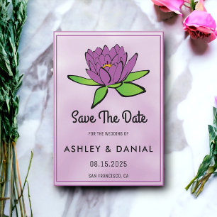Paarse lotus dusty floral Wedding Save the Date Kaart
