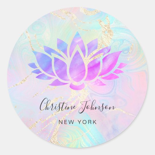 paarse Lotus logo op faux holografisch ontwerp Ronde Sticker (Voorkant)