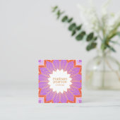 Paarse Lotus Mandala Flower Yoga Teacher Vierkante Visitekaartje (Staand voorkant)