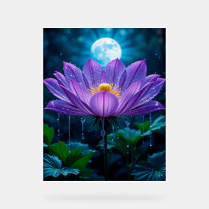 Paarse Lotusbloem Onder Maneschijn Acryl Bord