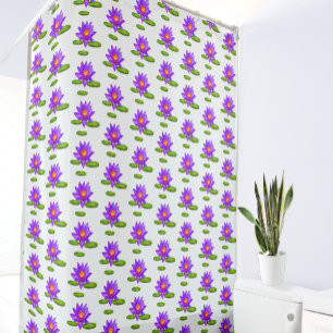 Paarse Lotusbloemen & Waterlelies op Wit Douchegordijn