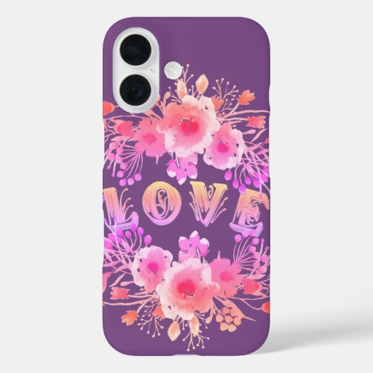 Paarse LOVE in Waterverf bloemen Case-Mate iPhone Case (Achterkant)