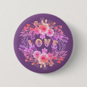 Paarse LOVE in Waterverf bloemen Ronde Button 5,7 Cm (Voorkant)
