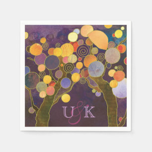 Paarse Love Trees Monogram Wedding Servetten