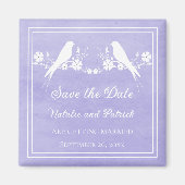 Paarse Lovebird Bloemen Save the Date-magneet Magneet (Voorkant)