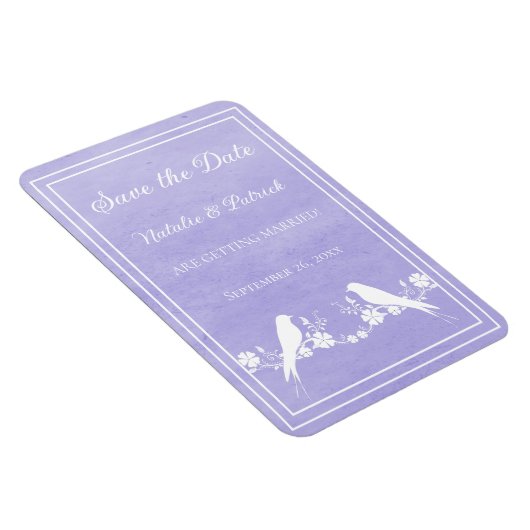 Paarse Lovebird Floral Save the Date Magnet Magneet (Rechterzijde)