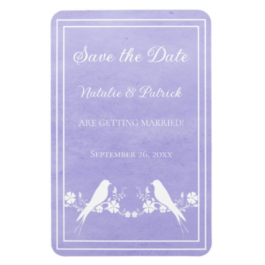 Paarse Lovebird Floral Save the Date Magnet Magneet (Verticaal)