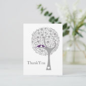 paarse lovevogels met een  bruiloft bedankt briefkaart (Staand voorkant)