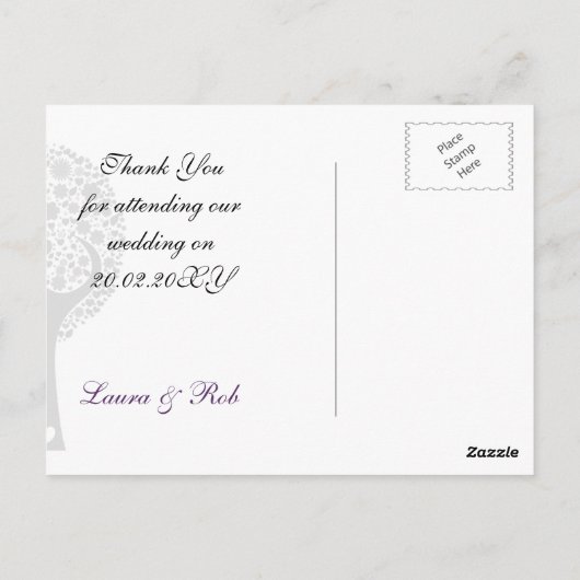 paarse lovevogels met een  bruiloft bedankt briefkaart (Achterkant)