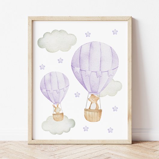 Paarse luchtballon, dieren, Beer, Bunny Poster