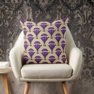 Paarse luchtschepen op Tan Steampunk-ontwerp Kussen