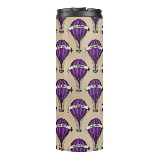 Paarse luchtschepen op Tan Steampunk-ontwerp Thermosbeker (Achterkant)