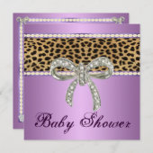 Paarse luipaard Diamond Bow Baby shower Uitnodigin Kaart (Voorkant / Achterkant)