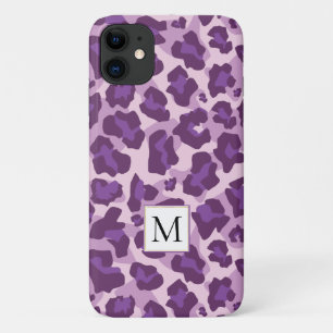 Paarse luipaard Dierenprint en monogram iPhone 11 Hoesje