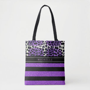 Paarse luipaard en zwarte Paarse glitterstripes Draagtas