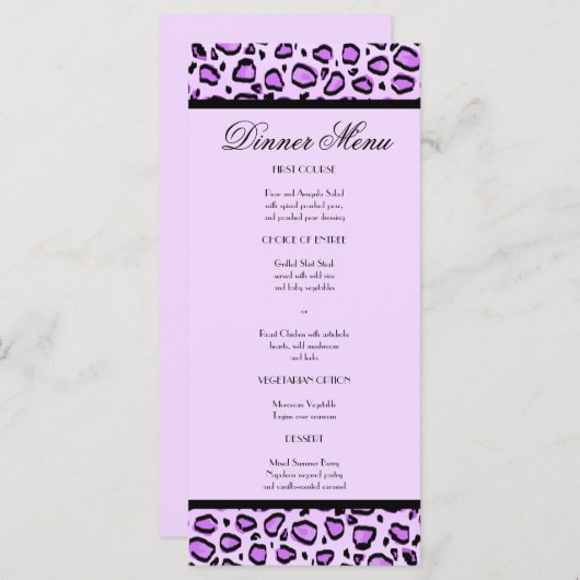 Paarse luipaard print aangepaste Slim Dinner Menu (Voorkant / Achterkant)